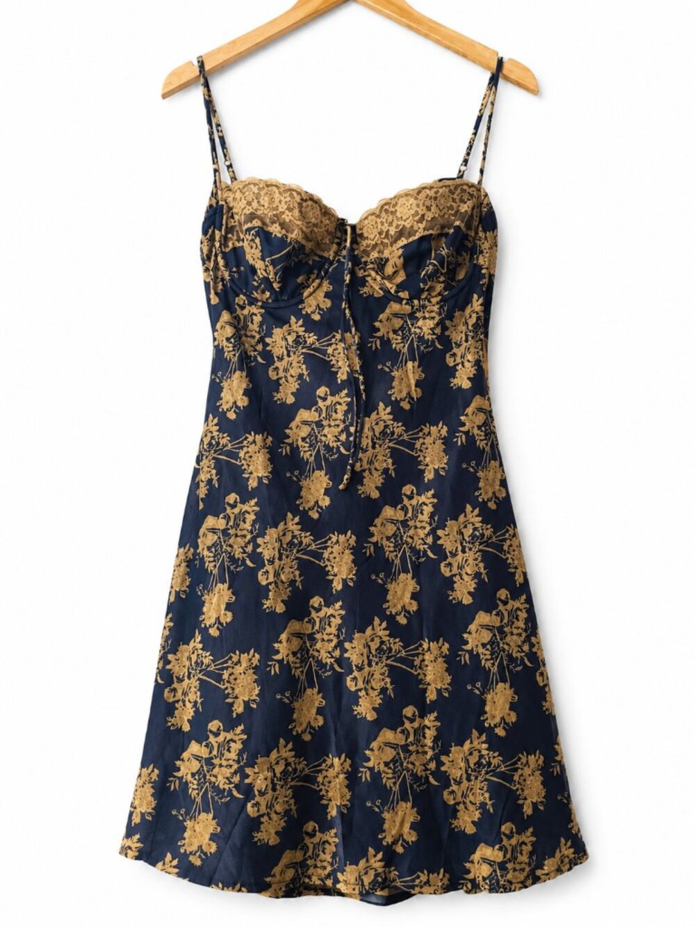 Windsor Navy Floral Lace Bustier Mini Dress L NWT